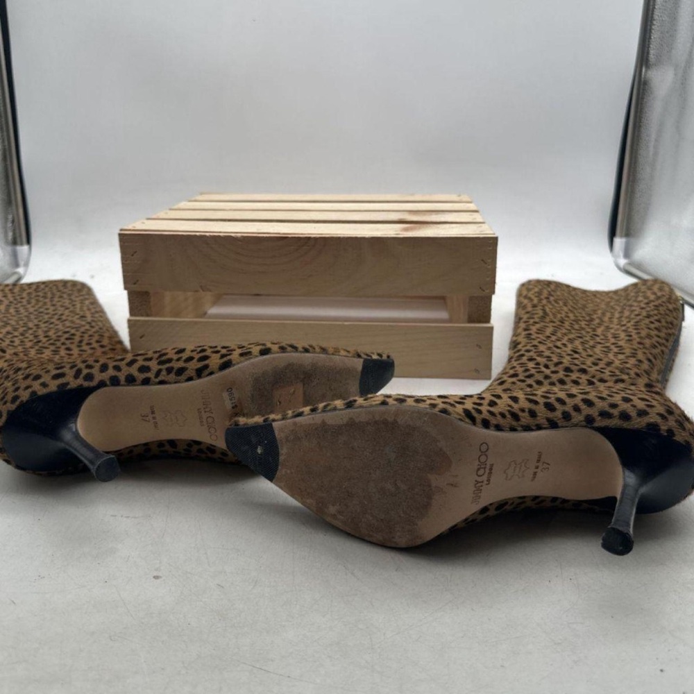 Jimmy Choo Leopard-Print Over-the-Knee Stiletto Boots - Tan & Black - Picture 2 of 4